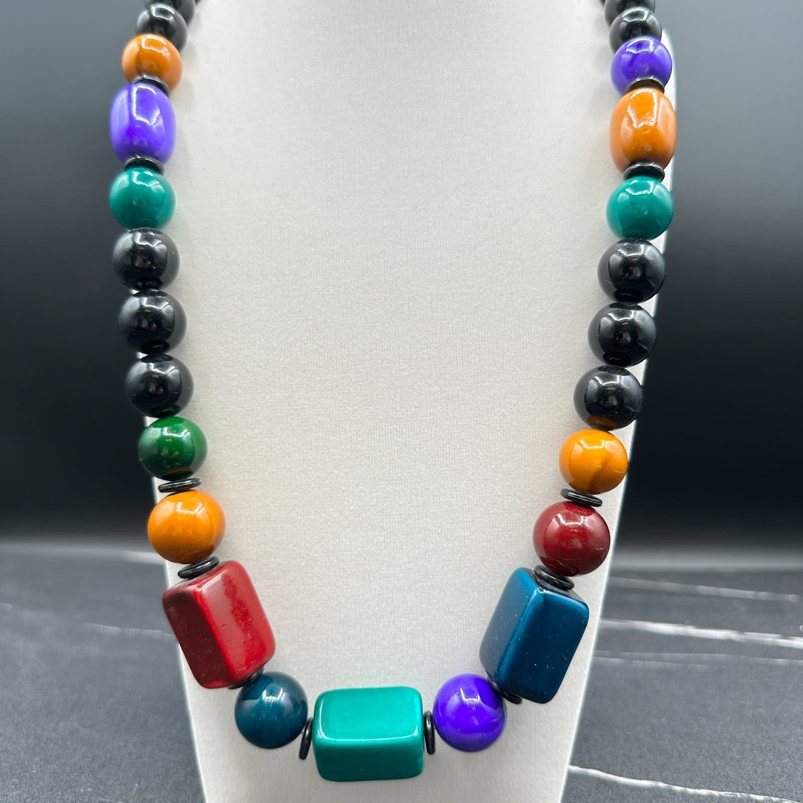 Vintage 90s Beaded Chunky Necklace Boho Retro Women's Classic Fashion Jewelry - Thumbnail 2