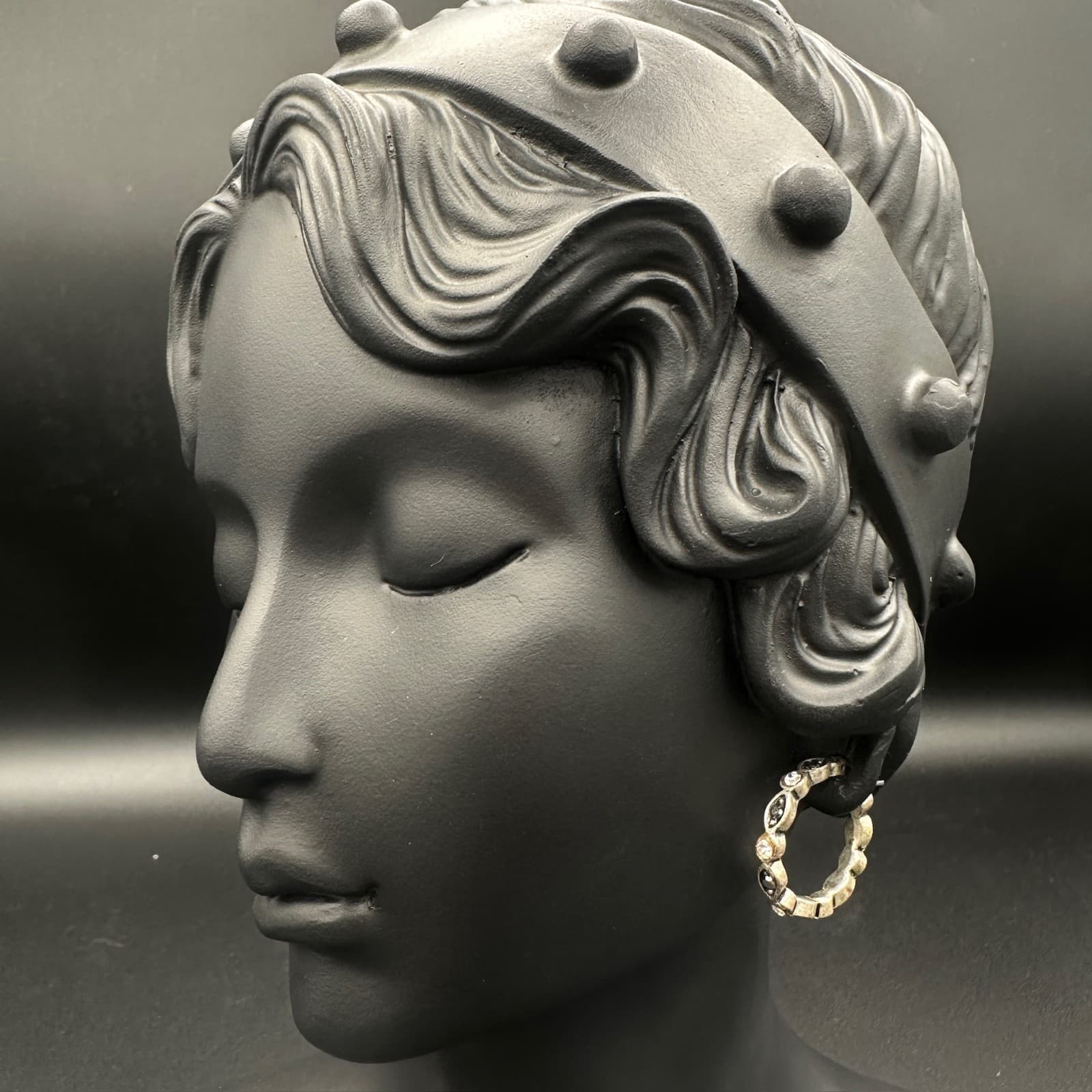 Vintage Gold Plated White Rhinestone Wrap Hoop Earrings Women's Fashion Y2K 90s - Thumbnail 3