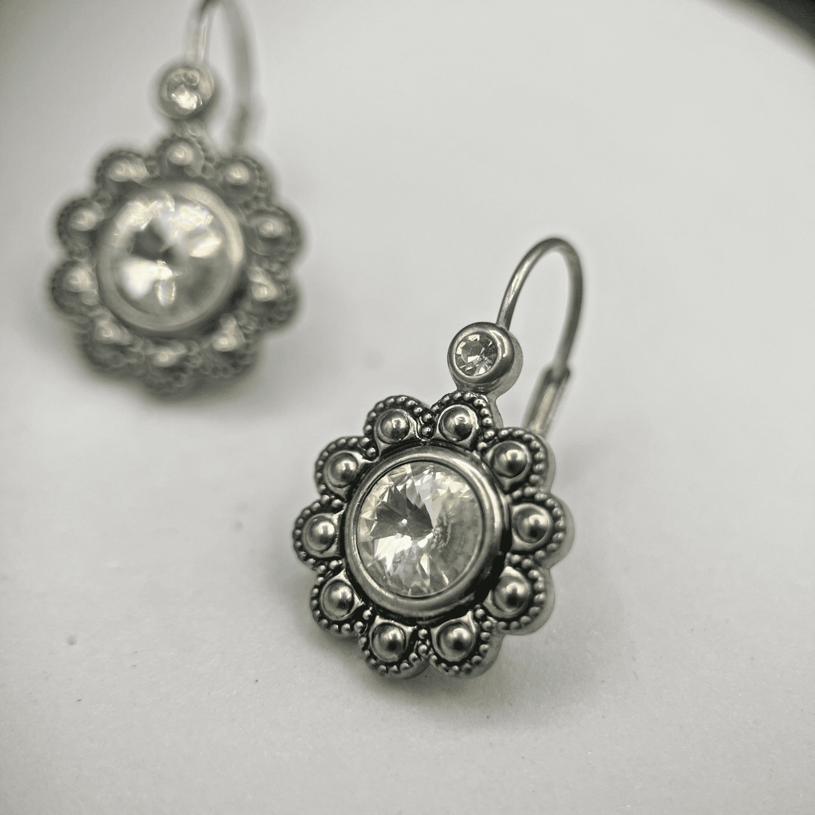 Vintage Silver Tone Earrings Raised Metal Beads Victorian-Style Women's Jewelry - Thumbnail 2
