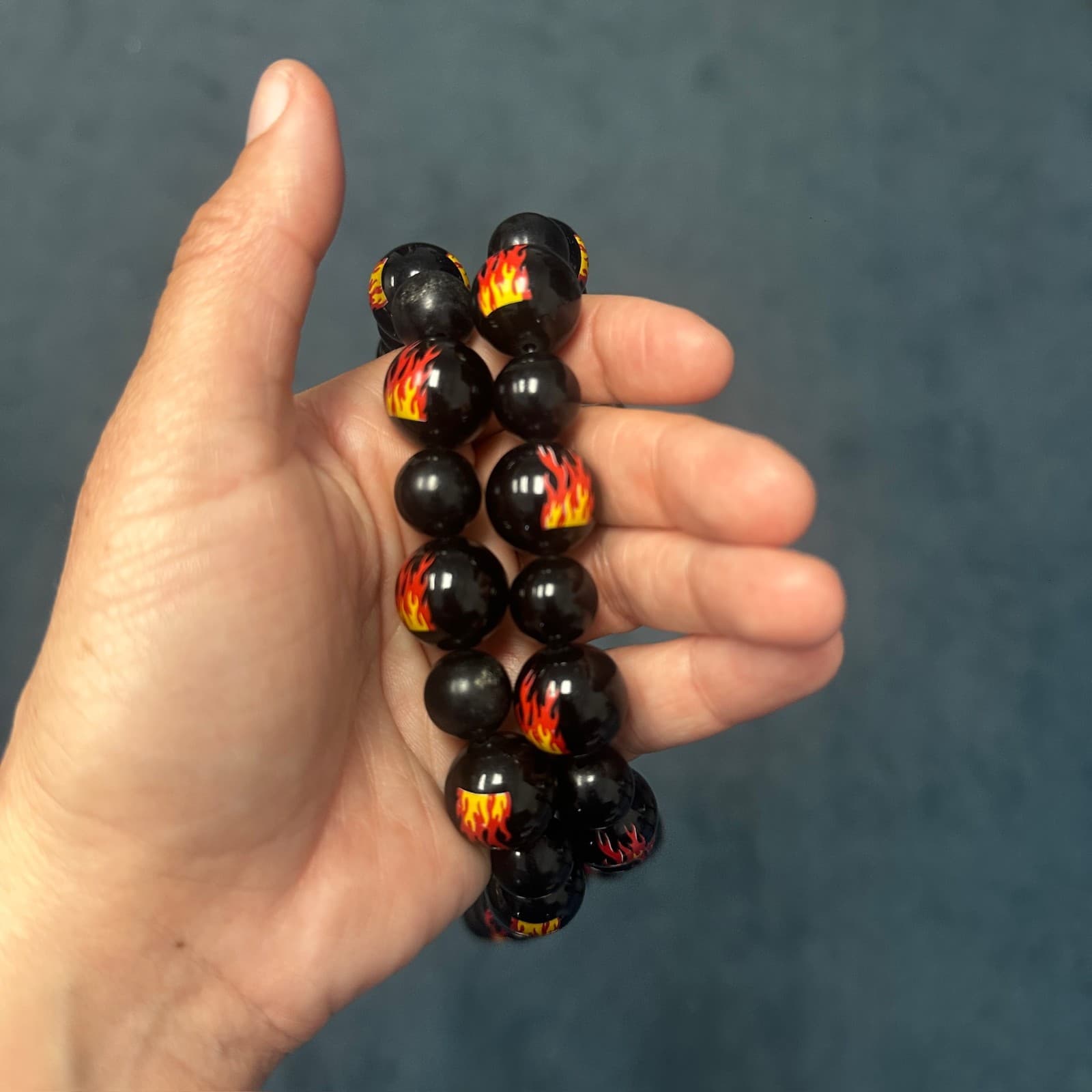 Vintage Handmade Black Flame Beaded Necklace Hot Rod Rockabilly Style Fashion - Thumbnail 4