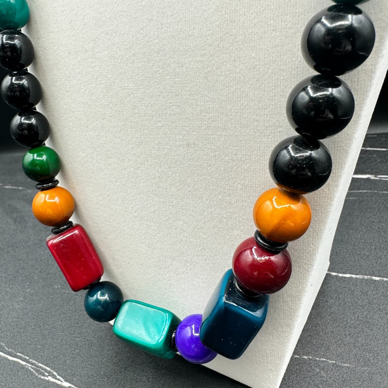 Vintage 90s Beaded Chunky Necklace Boho Retro Women's Classic Fashion Jewelry - Thumbnail 7