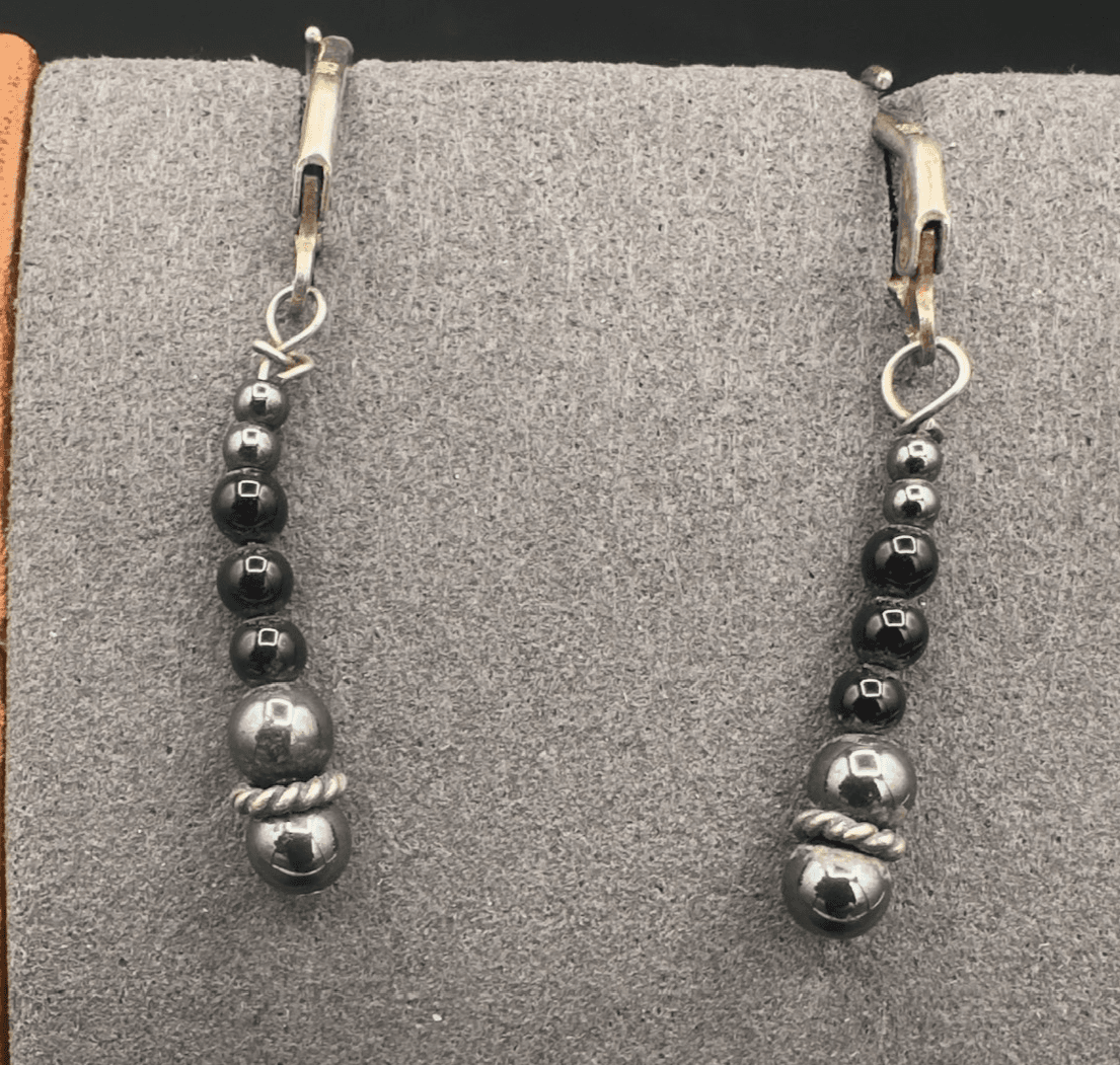 Vintage Black Beaded Lever back Dangle Earrings Silver tone Fashion Y2K - Image 1