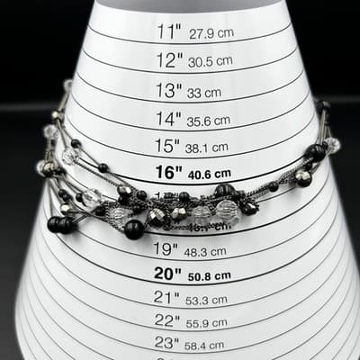 Vintage Glass & Crystal Beaded Multi-Strand Necklace Black & Clear Y2K 90s 2000s - Thumbnail 9