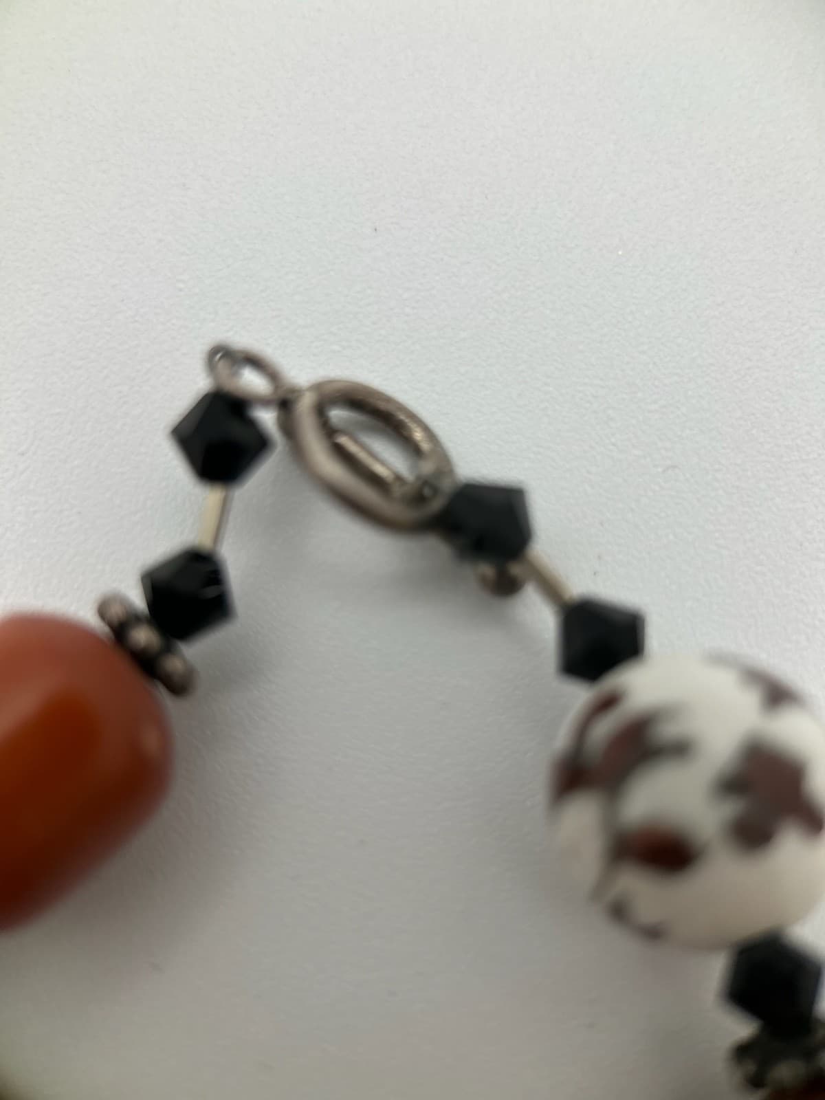 Vintage Beaded Bracelet Brown Glass & Hand-Painted Ceramic Floral Beads - Thumbnail 4