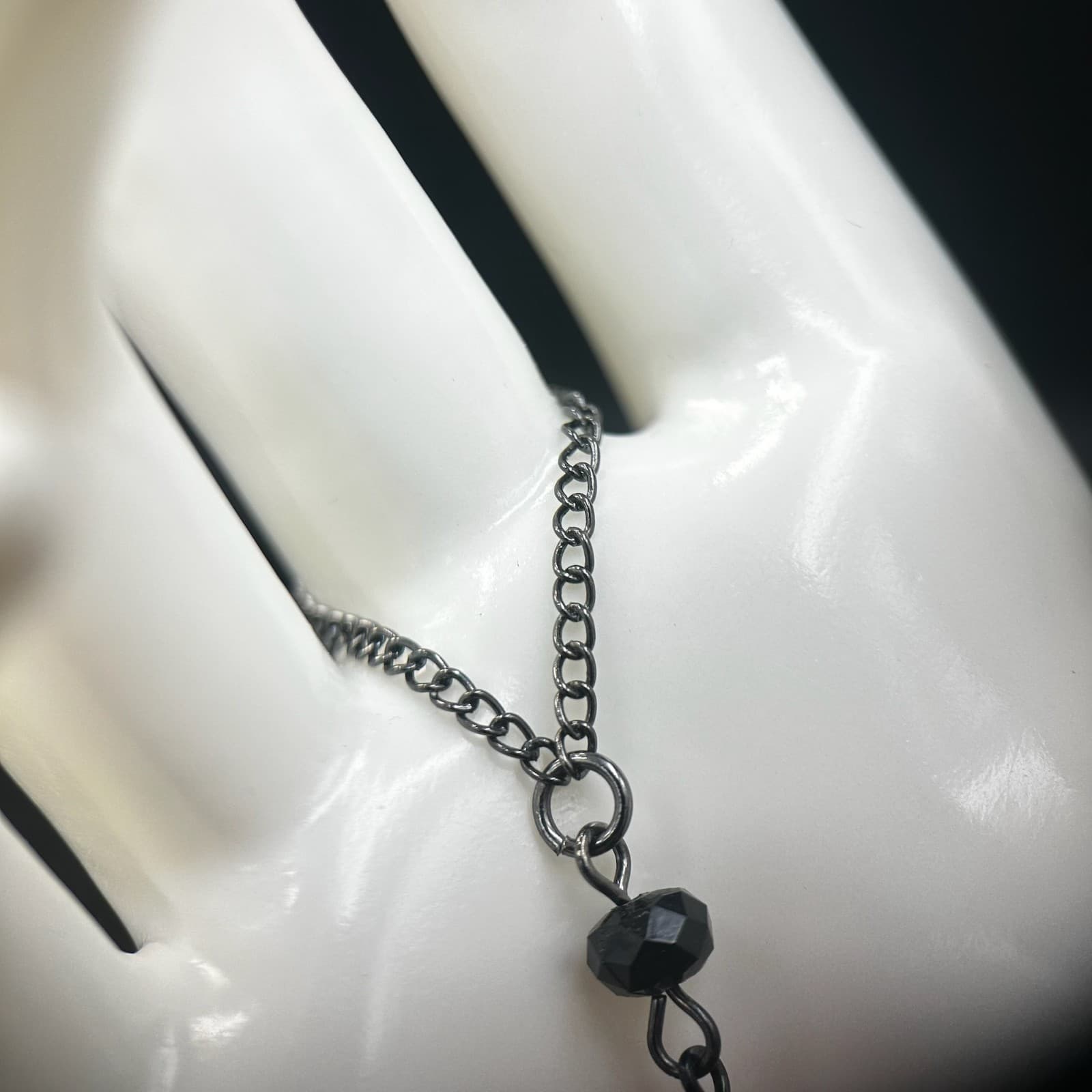 Vintage Day of the Dead Aesthetic Skull & Red Rose Hand Chain Bracelet 6.5" - Thumbnail 9