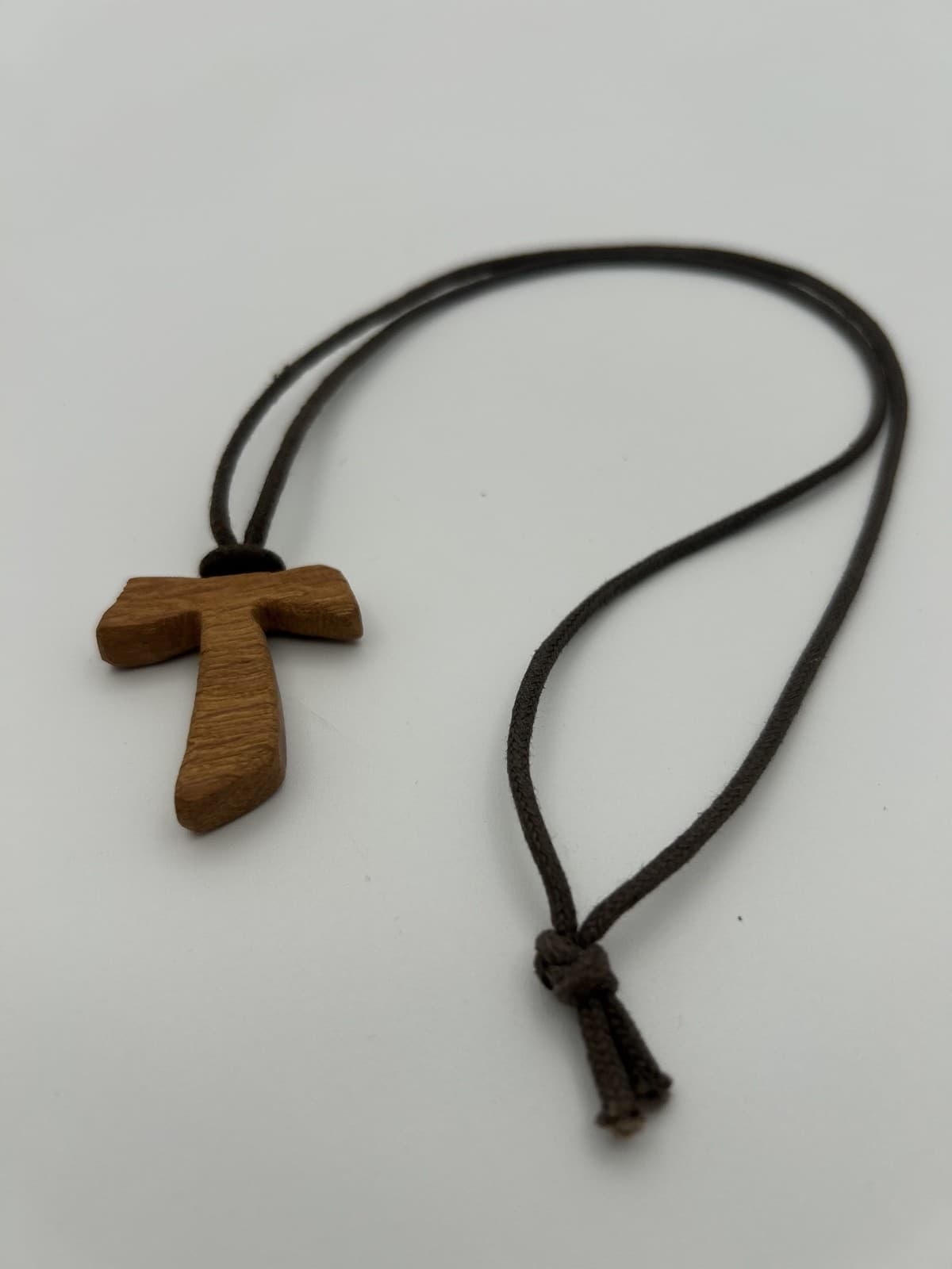 Vintage Hand-Carved Wooden Cross Pendant Necklace on Cord Boho Rustic Unisex - Thumbnail 3