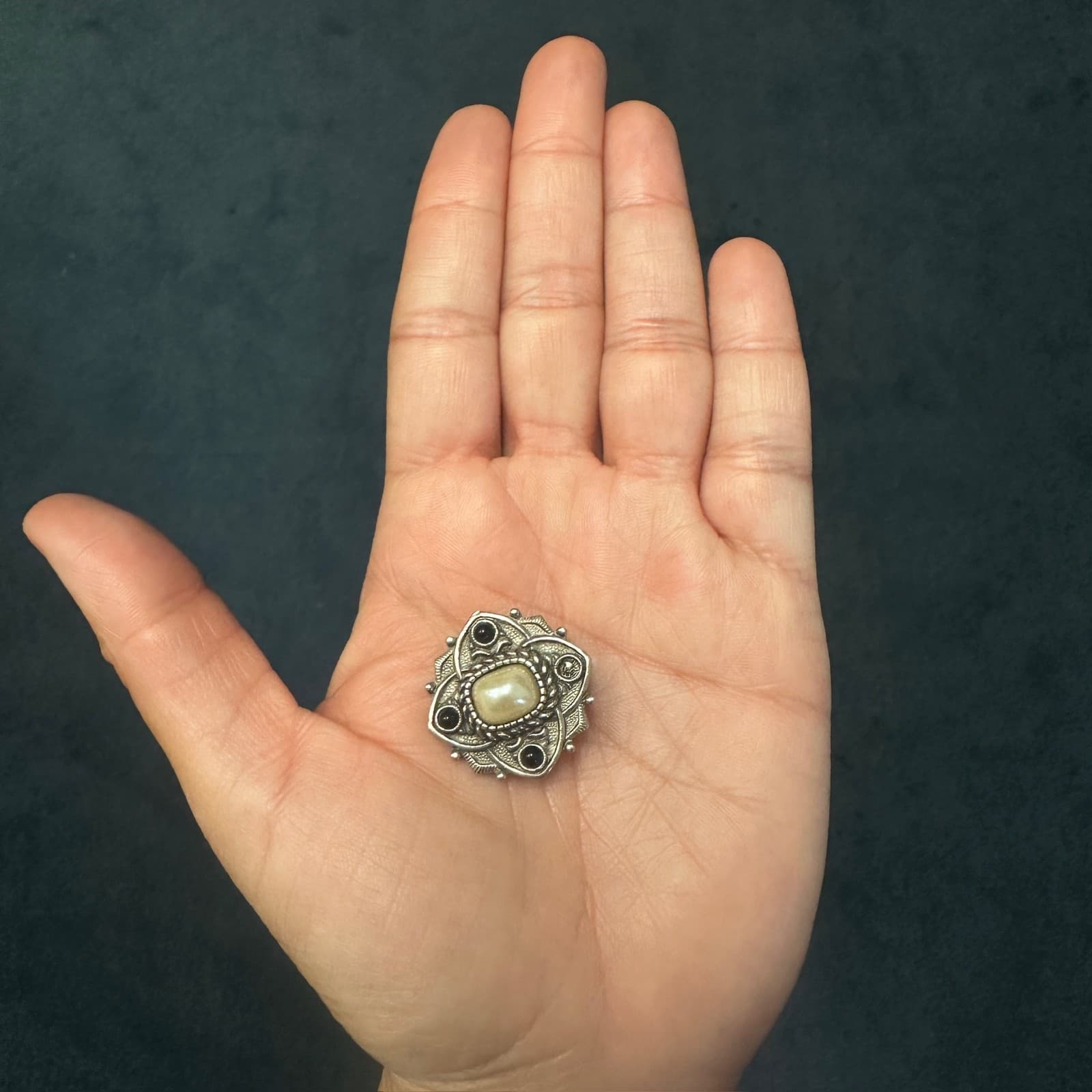 Vintage Ornate Clip-On Earrings White Stones Boho Style .75'' 80s 90s - Thumbnail 6