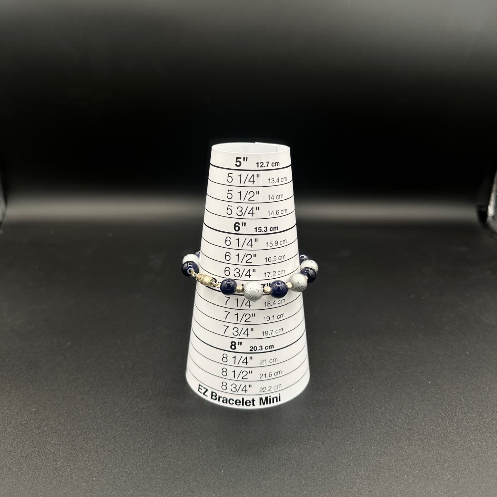 Vintage Handmade Blue & Silver Beaded Crystal Pearl Bracelet Boho Style 7'' - Thumbnail 7