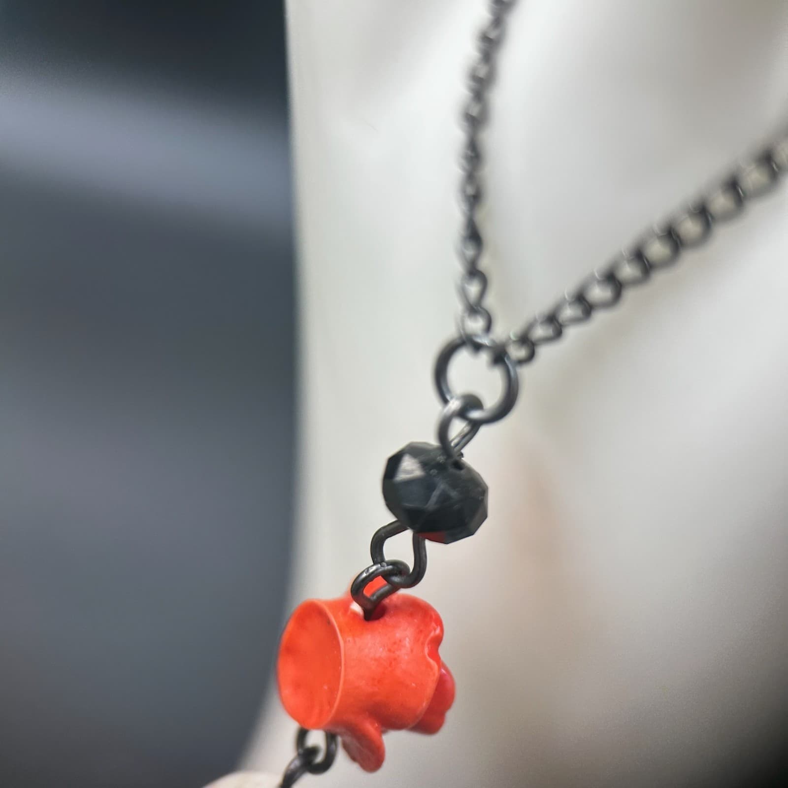 Vintage Day of the Dead Aesthetic Skull & Red Rose Hand Chain Bracelet 6.5" - Thumbnail 5