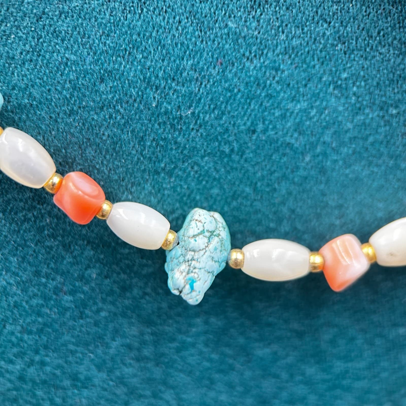 Vintage Ocean Style Shell Coral & Pearl Bead Necklace Gold 16" Y2K 90s 2000s - Thumbnail 4