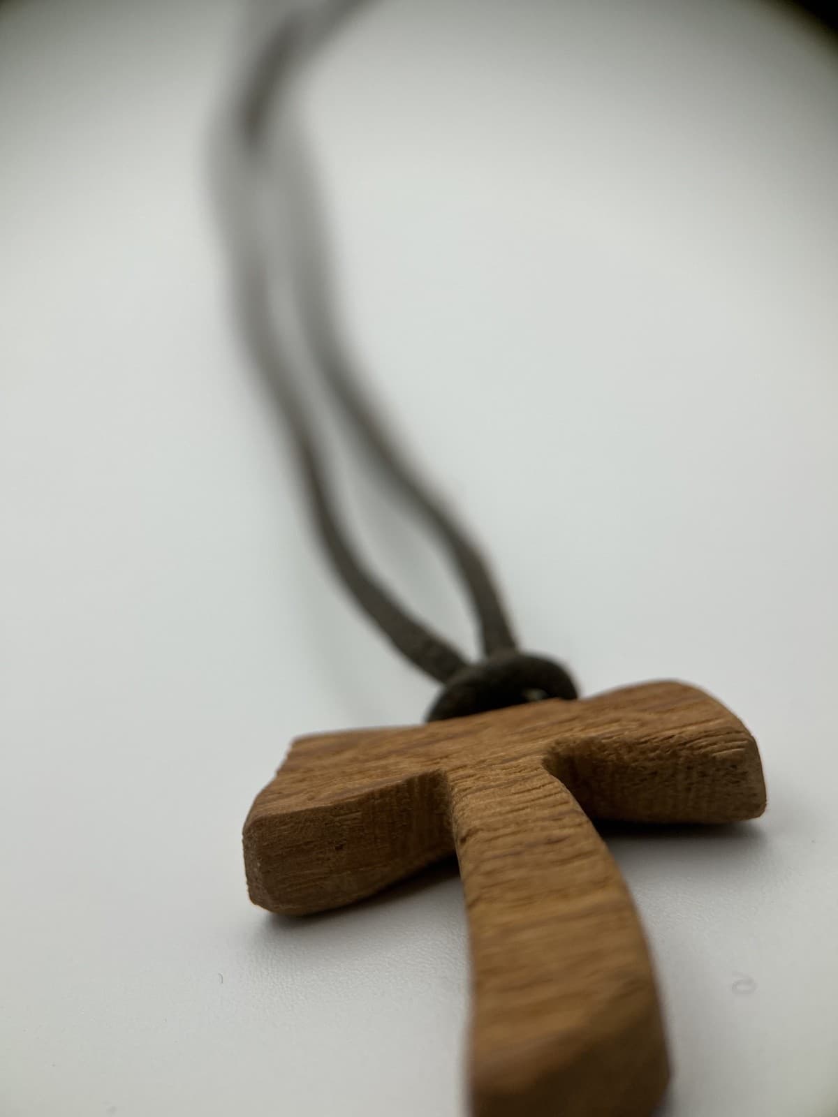 Vintage Hand-Carved Wooden Cross Pendant Necklace on Cord Boho Rustic Unisex - Thumbnail 6