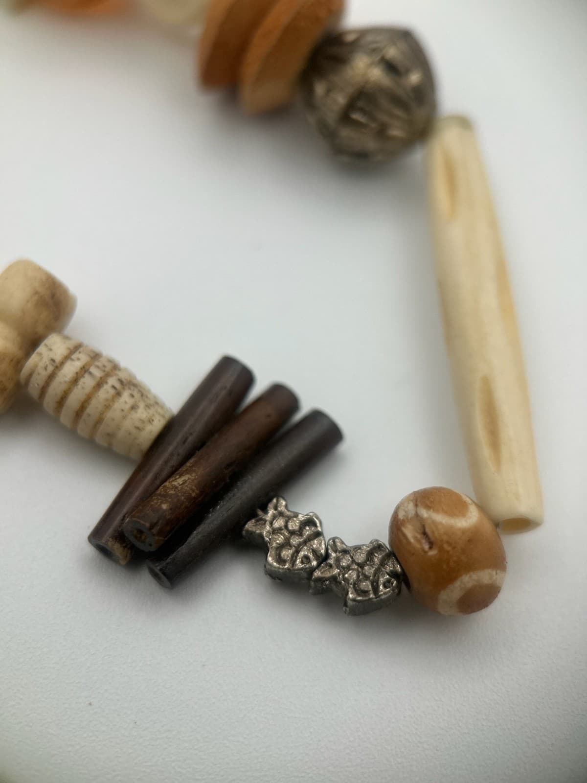 Vintage Tribal Beaded Necklace Amber Bone Ethnic Boho Pendant Jewelry - Thumbnail 7