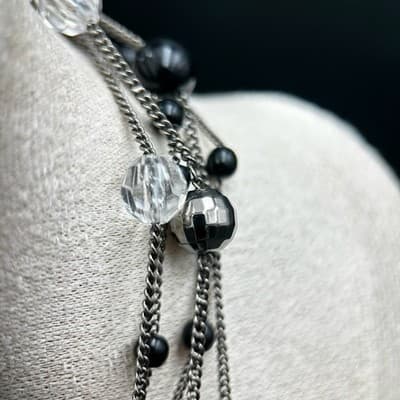 Vintage Glass & Crystal Beaded Multi-Strand Necklace Black & Clear Y2K 90s 2000s - Thumbnail 7