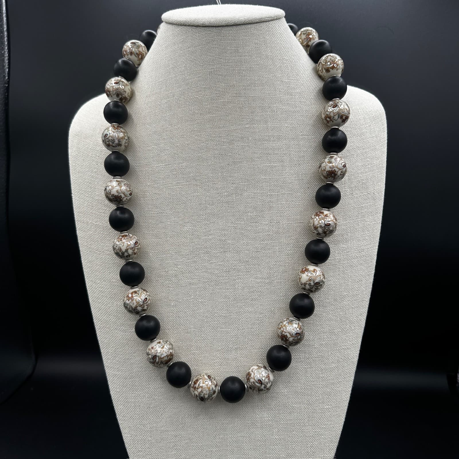 Vintage Japanese Opulent Nagaya & Flat Black Large Beaded Necklace 30'' - Image 1