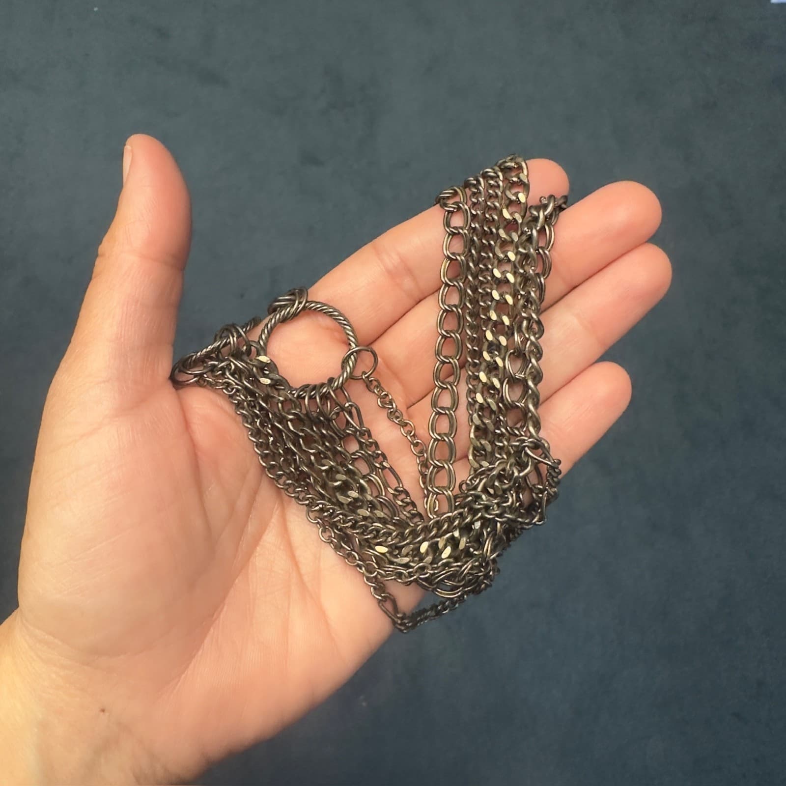 Vintage Multi Strand Necklace Asymmetrical Silver Tone Station and Link Chains - Thumbnail 7