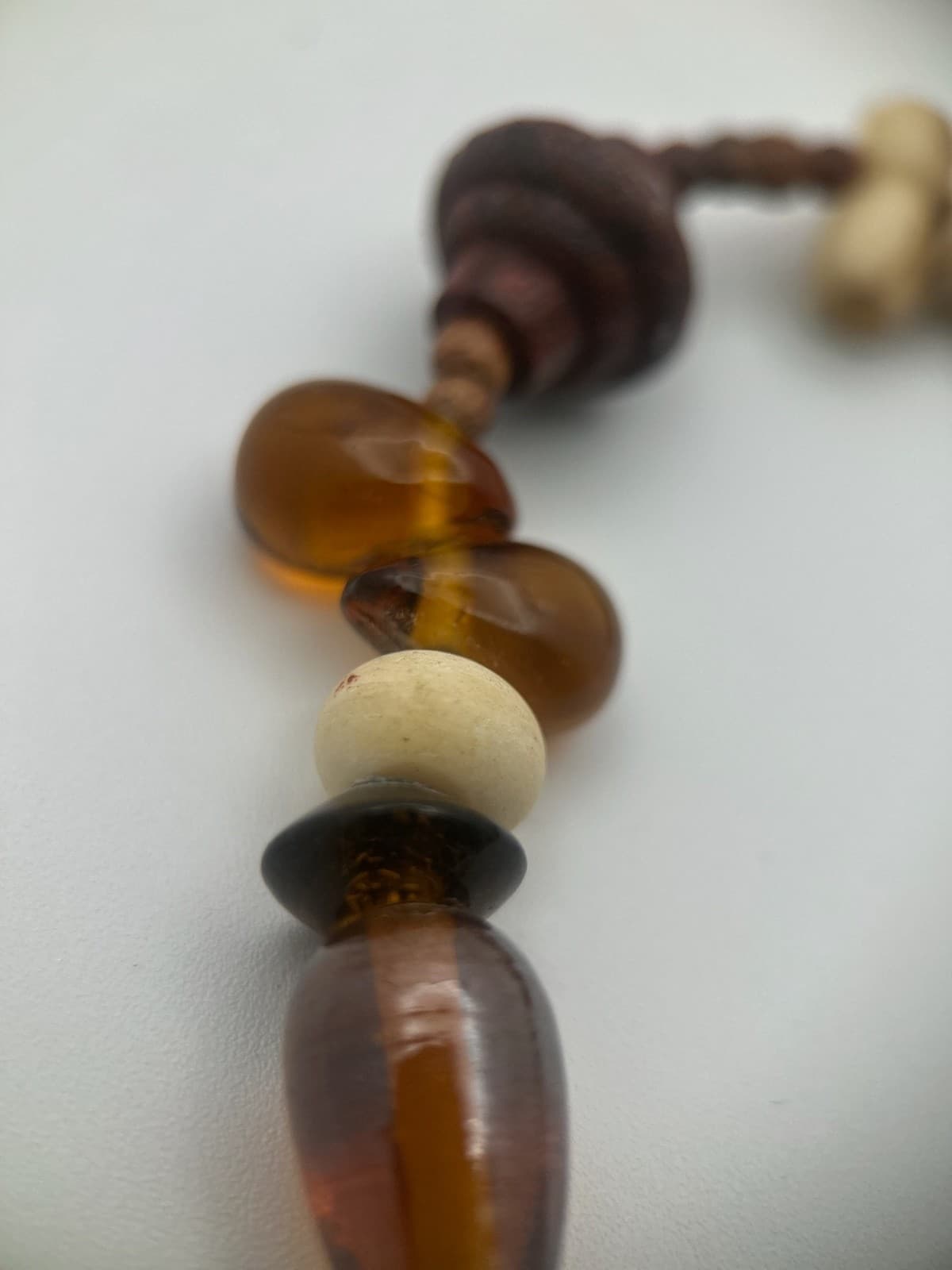 Vintage Tribal Beaded Necklace Amber Bone Ethnic Boho Pendant Jewelry - Thumbnail 6