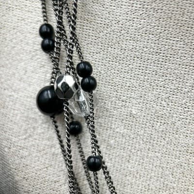 Vintage Glass & Crystal Beaded Multi-Strand Necklace Black & Clear Y2K 90s 2000s - Thumbnail 6