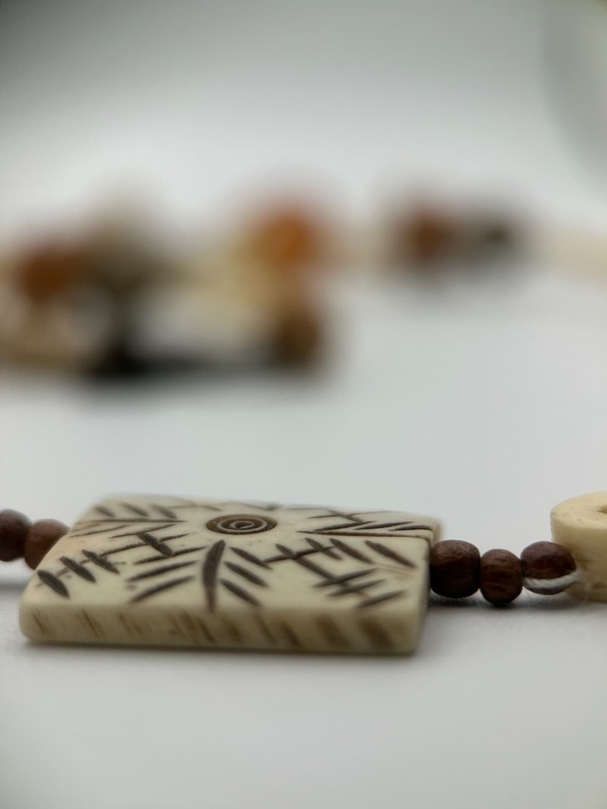 Vintage Tribal Beaded Necklace Amber Bone Ethnic Boho Pendant Jewelry - Thumbnail 8