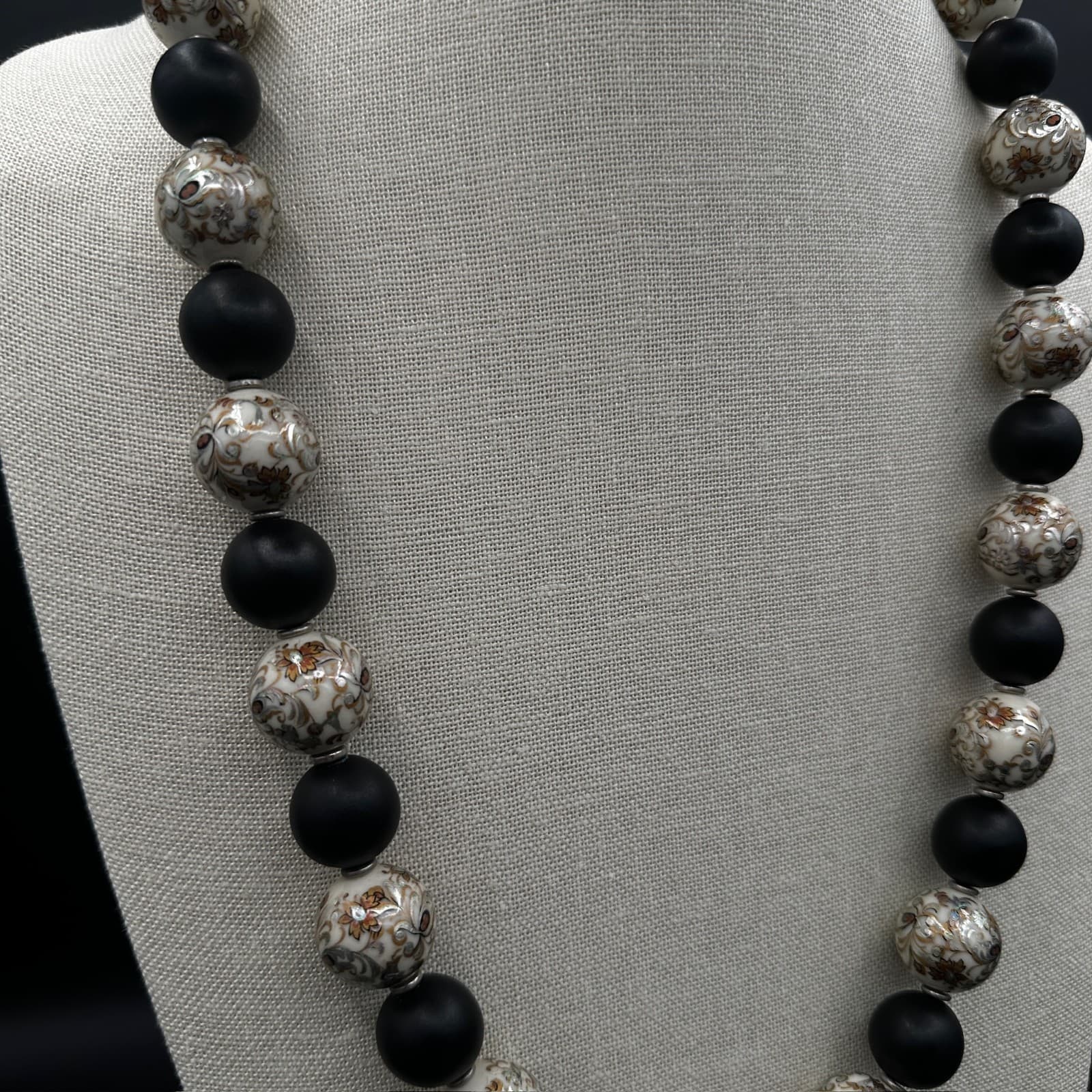 Vintage Japanese Opulent Nagaya & Flat Black Large Beaded Necklace 30'' - Thumbnail 2