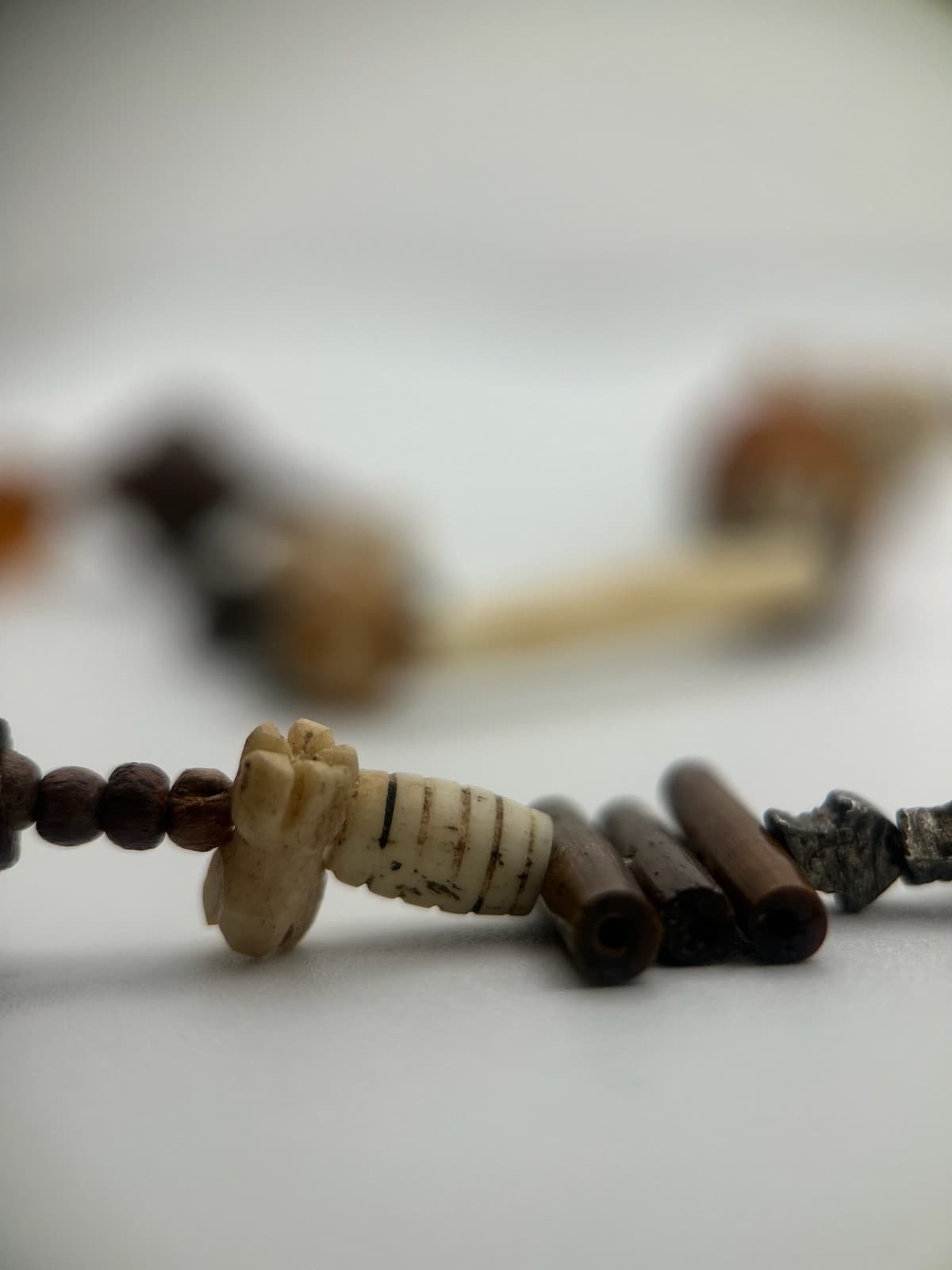 Vintage Tribal Beaded Necklace Amber Bone Ethnic Boho Pendant Jewelry - Thumbnail 10