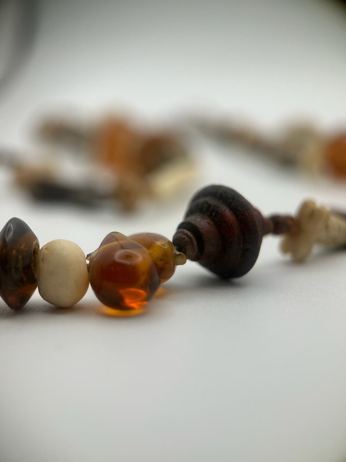 Vintage Tribal Beaded Necklace Amber Bone Ethnic Boho Pendant Jewelry - Thumbnail 9