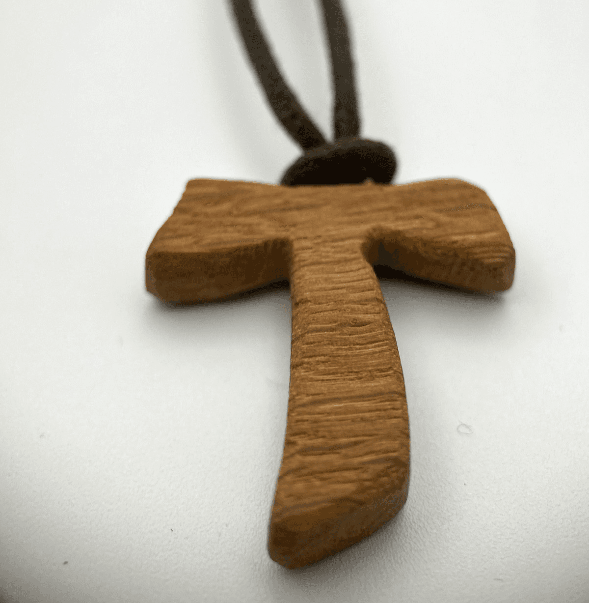 Vintage Hand-Carved Wooden Cross Pendant Necklace on Cord Boho Rustic Unisex - Image 1