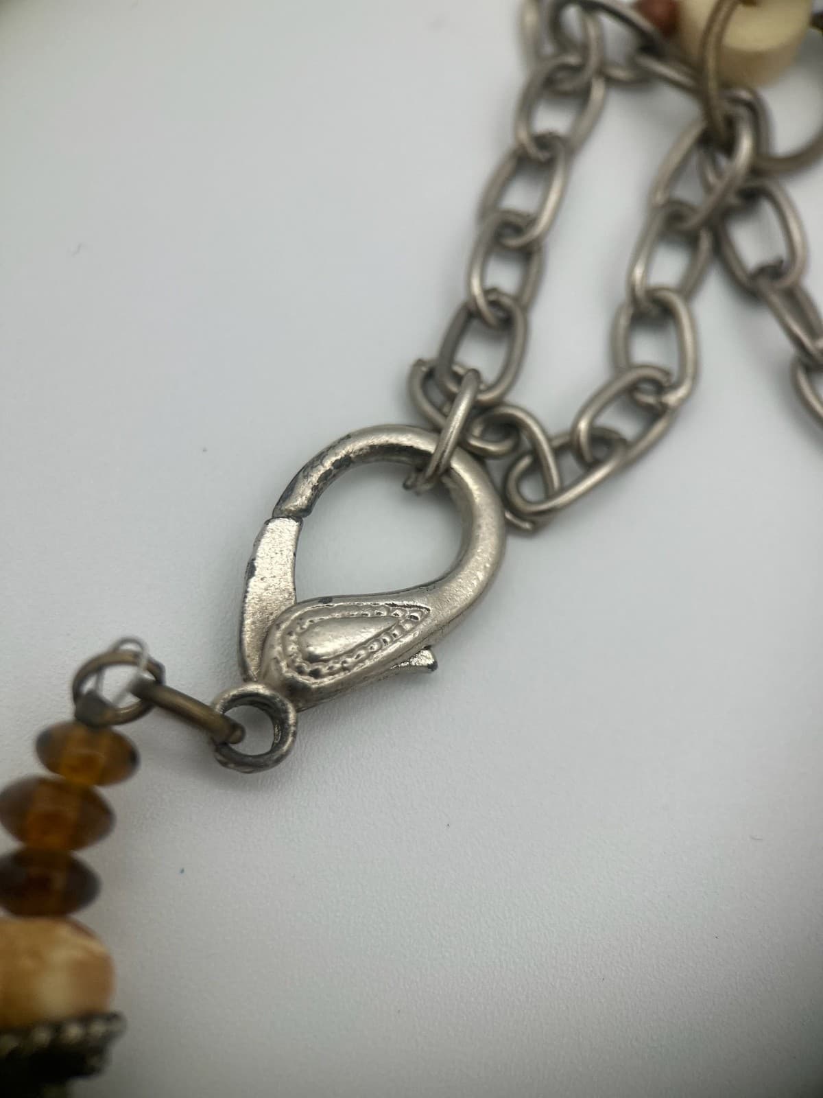 Vintage Tribal Beaded Necklace Amber Bone Ethnic Boho Pendant Jewelry - Thumbnail 5