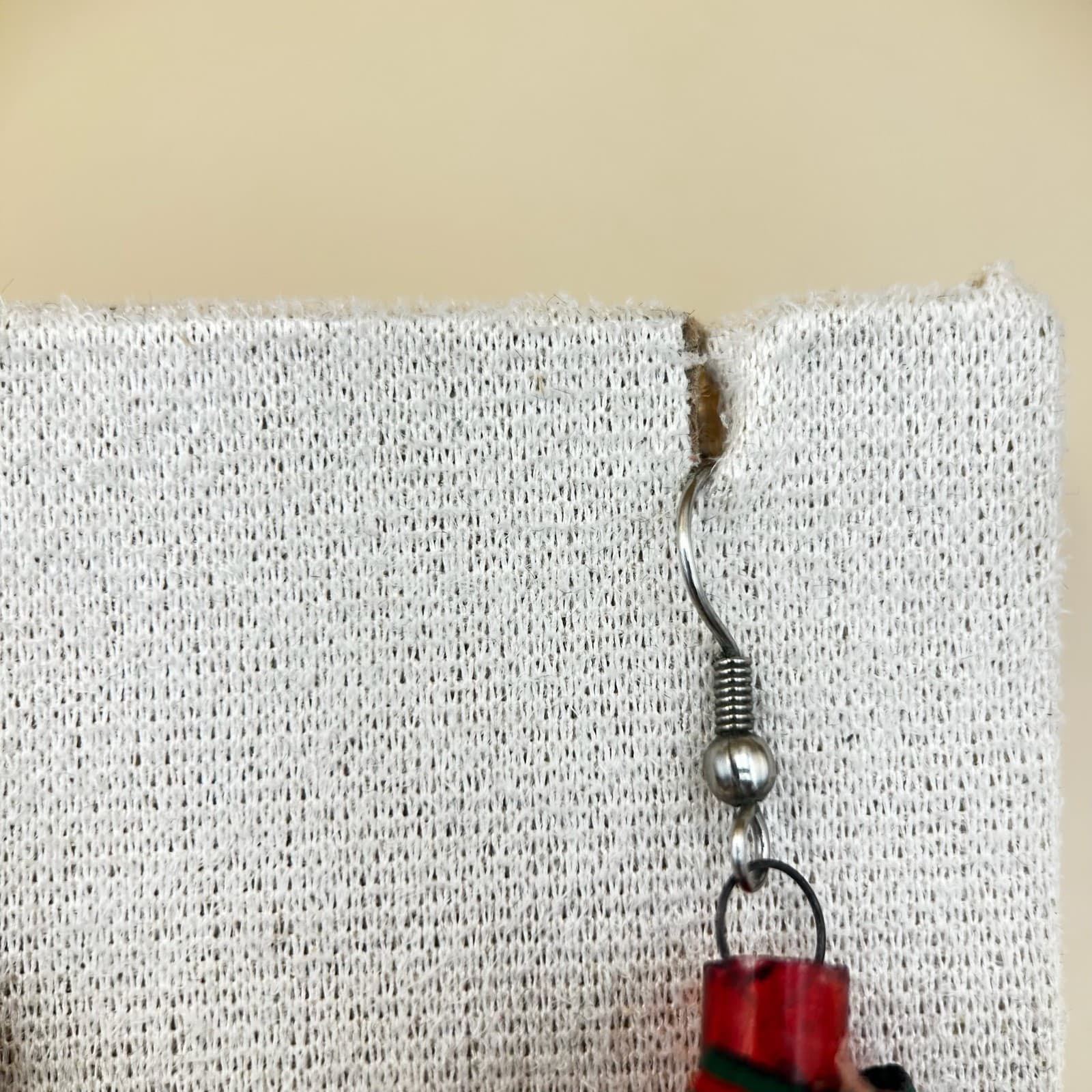 Vintage Handmade Holiday Red & Gold Bead Dangle Earrings with Ribbon Bow Accent - Thumbnail 6