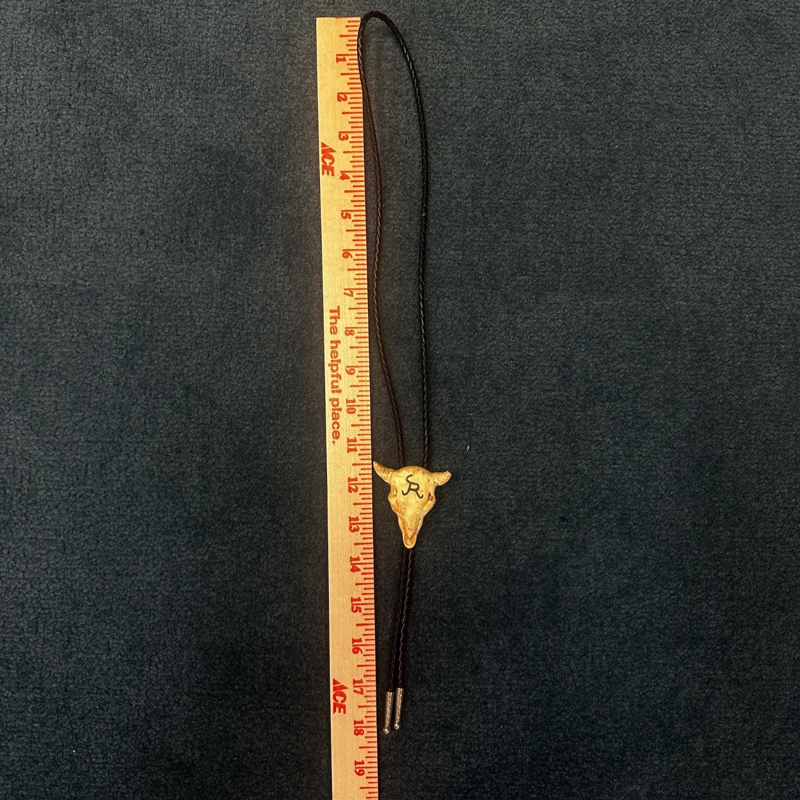 Vintage Bolo Tie Cow Skull Head Cowboy Western Black Leather 36'' - Thumbnail 8