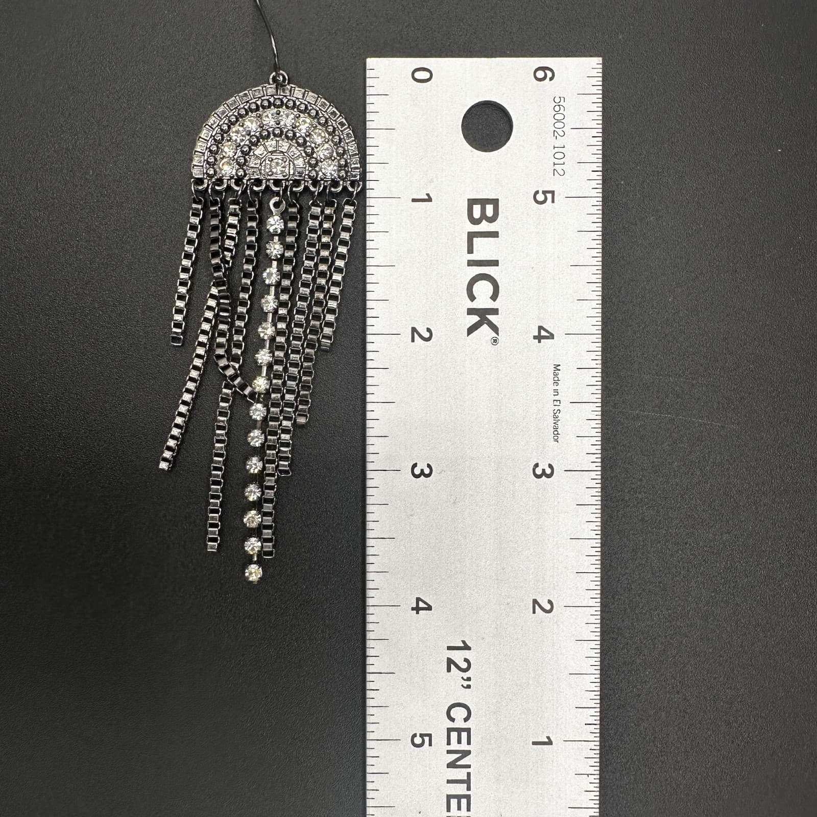 Vintage Black Dangle Glass Crystal Pageant Rhinestone Earrings Y2K 90s 2000s - Thumbnail 4