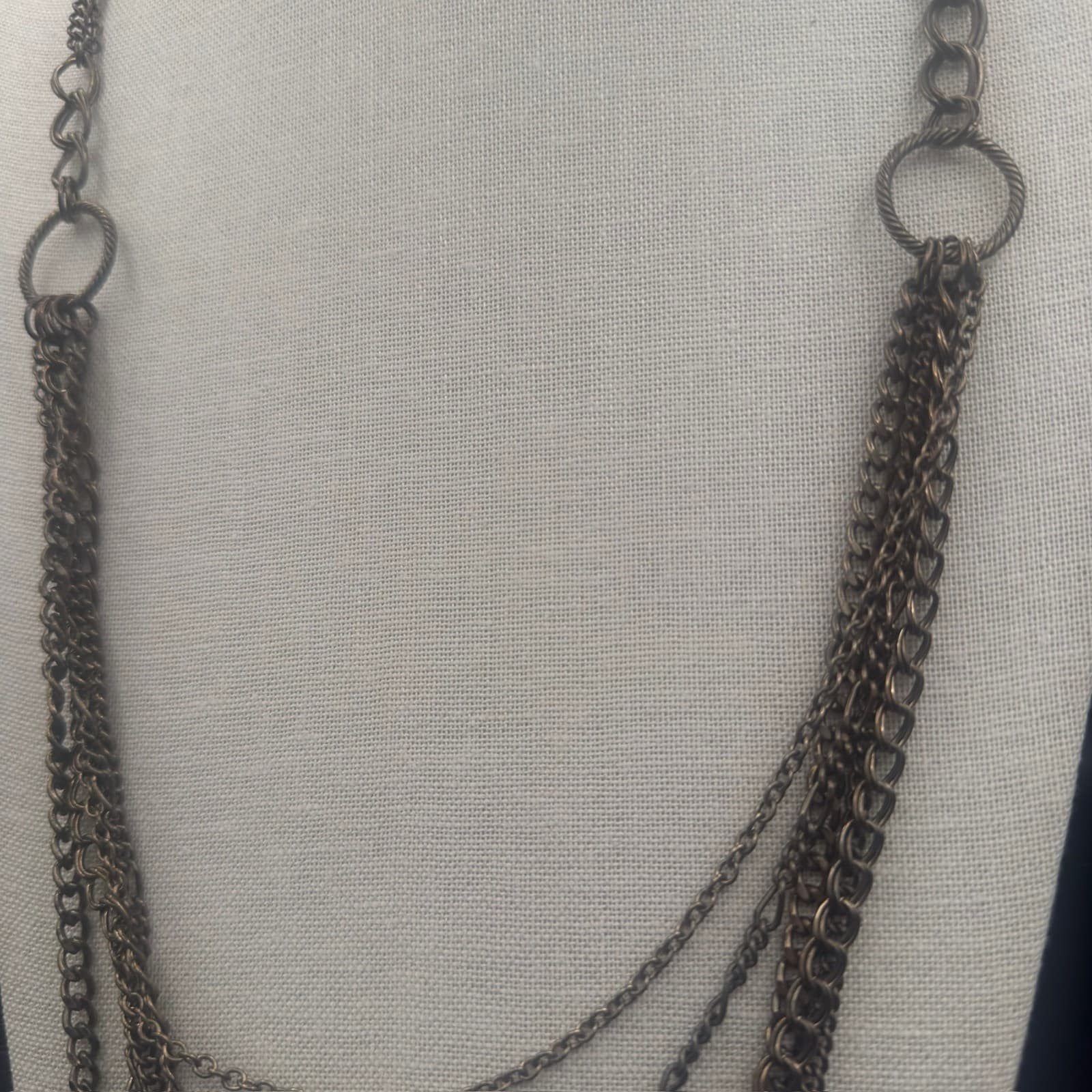 Vintage Multi Strand Necklace Asymmetrical Silver Tone Station and Link Chains - Thumbnail 4
