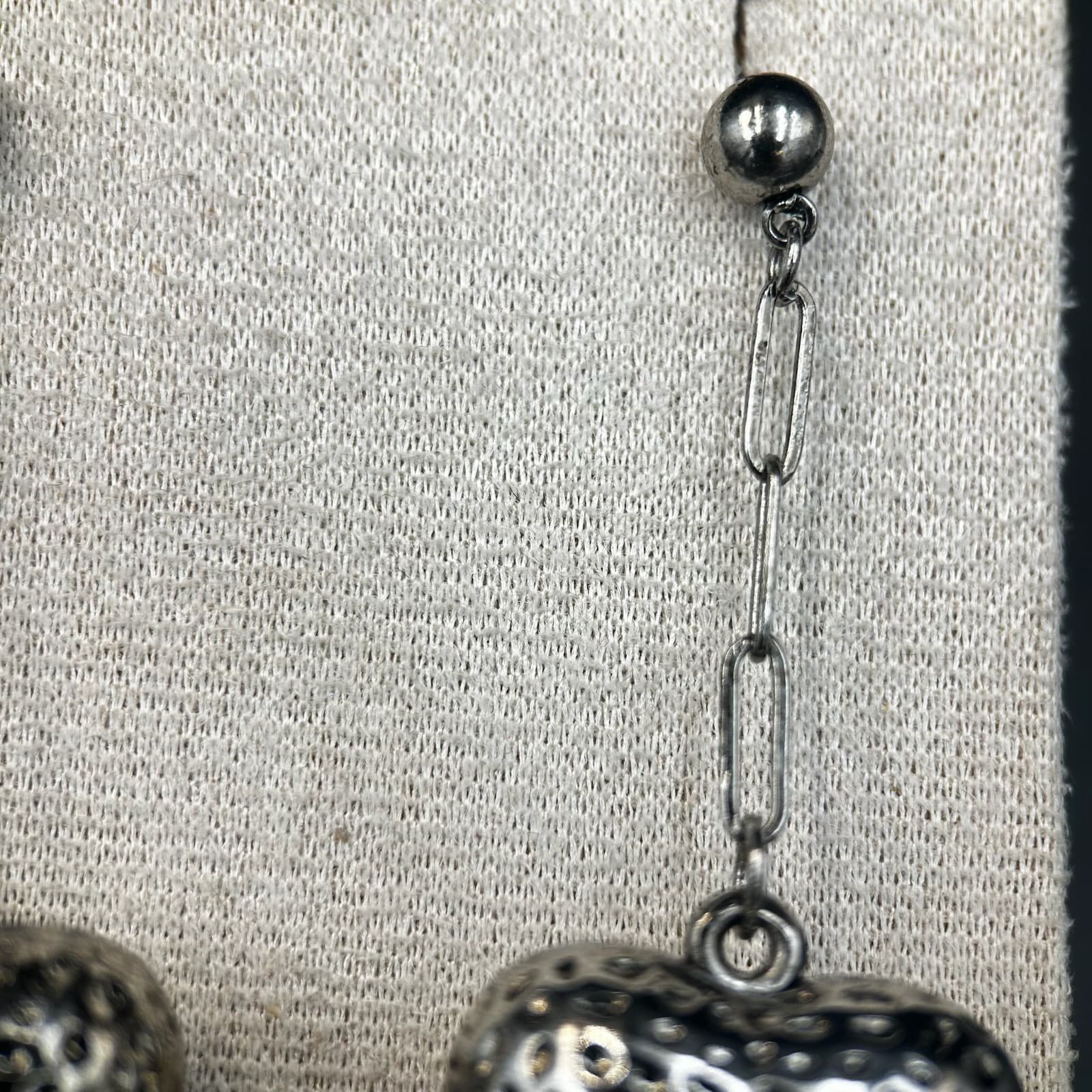 Vintage White Gold Diamond Cut Heart Dangling Hook Earrings Bohemian Y2K 90s - Thumbnail 3