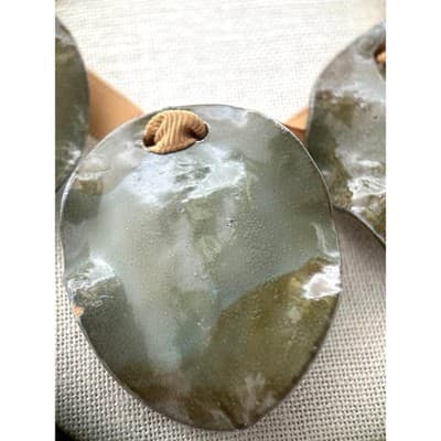 Necklace Olive Green Earthy Statement Organic Ceramic Style Ribbon Adjustable - Thumbnail 3