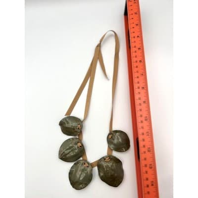 Necklace Olive Green Earthy Statement Organic Ceramic Style Ribbon Adjustable - Thumbnail 2