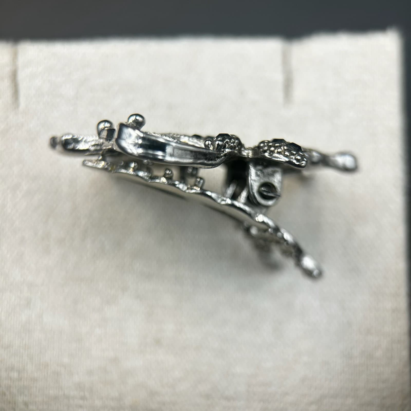 Vintage Butterfly Brooch Pin Silver Tone w/ Black Crystal Accents Y2K 90s 2000s - Thumbnail 5