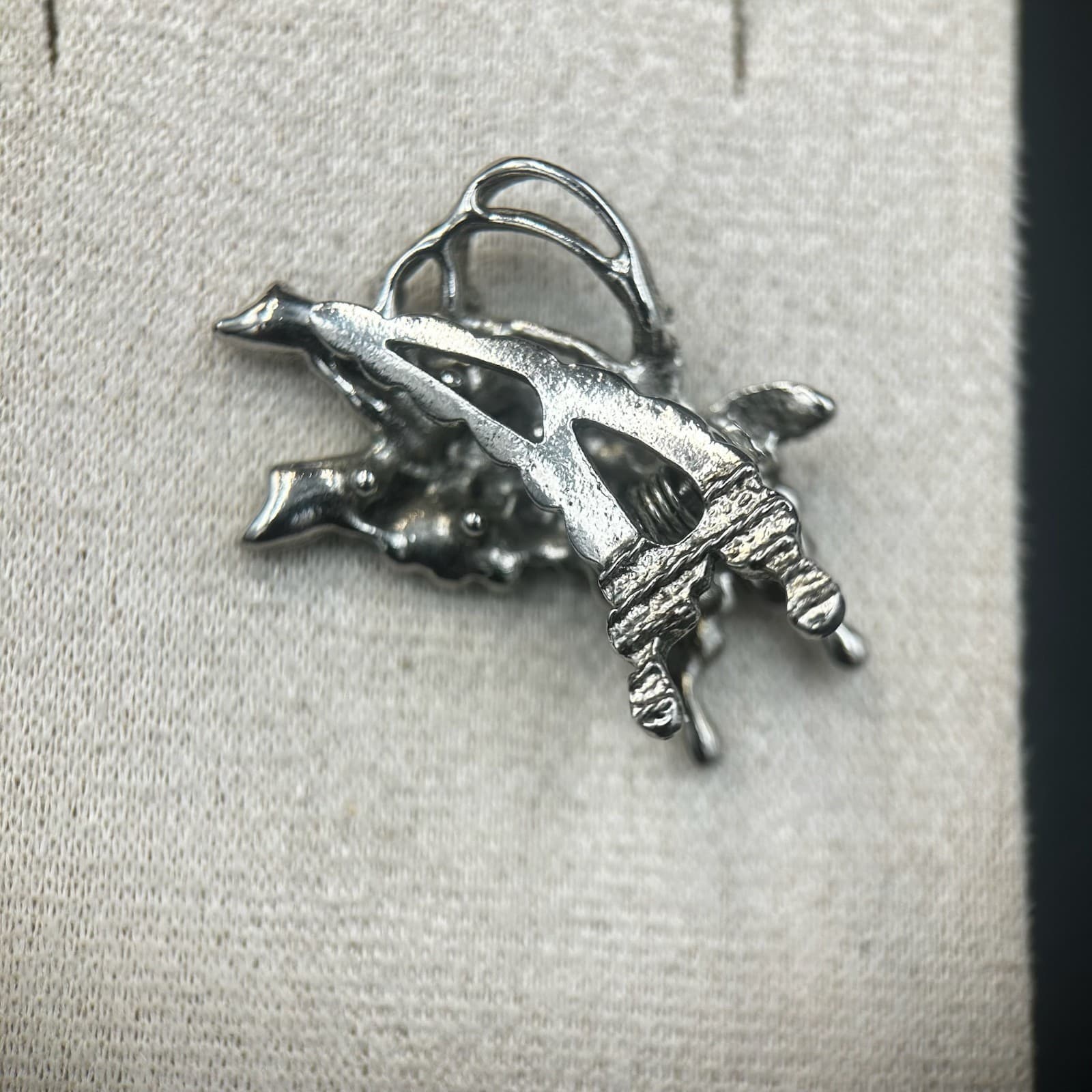 Vintage Butterfly Brooch Pin Silver Tone w/ Black Crystal Accents Y2K 90s 2000s - Thumbnail 7