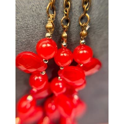 Vintage Lot of 3 Statement Necklaces – Red Beaded, Black Glass, Rose Gold Tone - Thumbnail 8