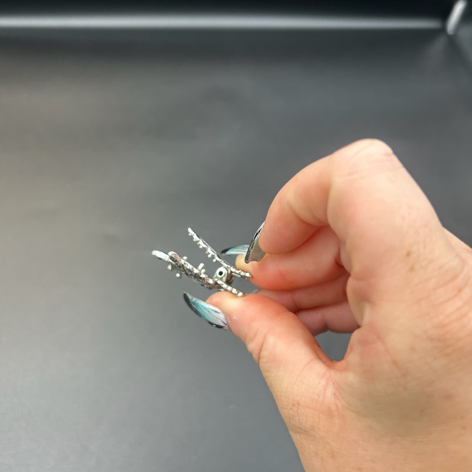 Vintage Butterfly Brooch Pin Silver Tone w/ Black Crystal Accents Y2K 90s 2000s - Thumbnail 6