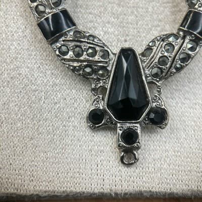 Vintage Enamel & Lucite Teardrop Silver Pin Brooch Black Statement Chunky Y2K - Thumbnail 5