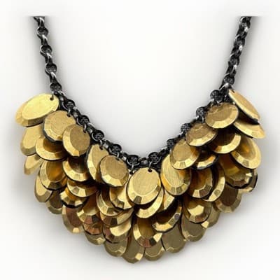 Vintage Art Deco Brass Tone Graduated Disc Bib Necklace Chunky Maximalist - Image 1