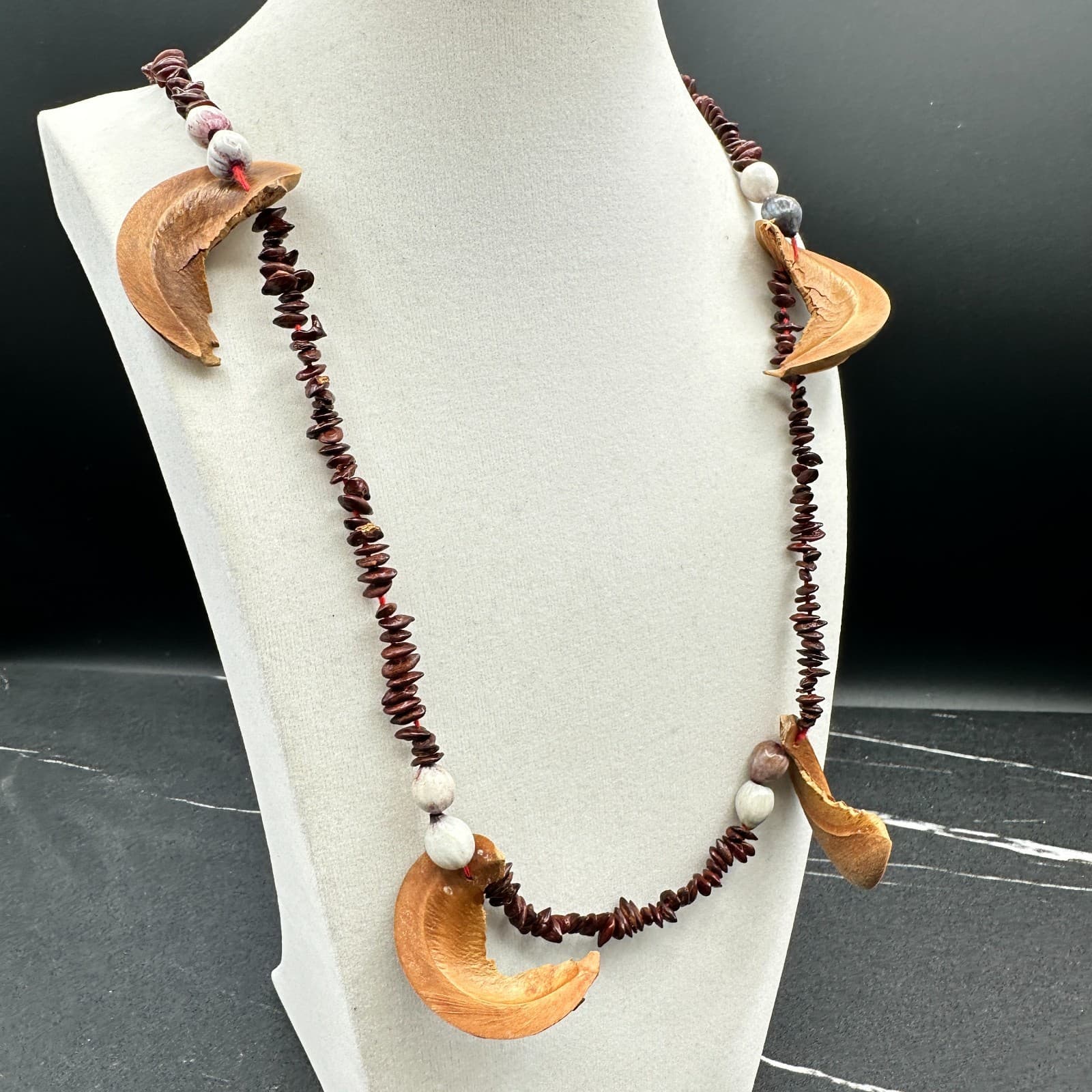 VTG 90s Amber Orange Swirl Lucite Beaded Necklace Chunky High Gloss Retro - Thumbnail 4