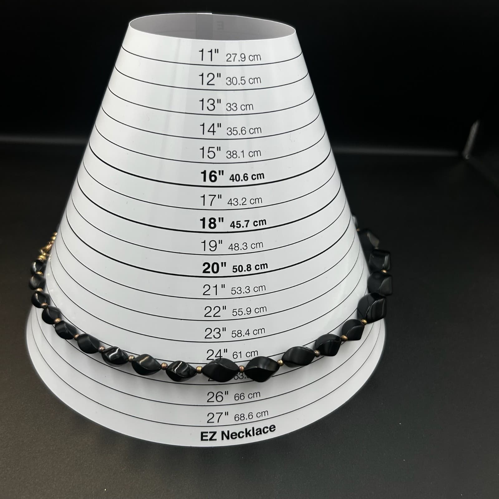 Vintage Black Lucite Gold Tone Tetrahedron Beaded Necklace Statement 20'' Y2K - Thumbnail 7