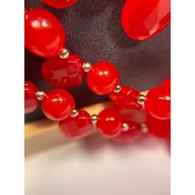 Vintage Lot of 3 Statement Necklaces – Red Beaded, Black Glass, Rose Gold Tone - Thumbnail 9