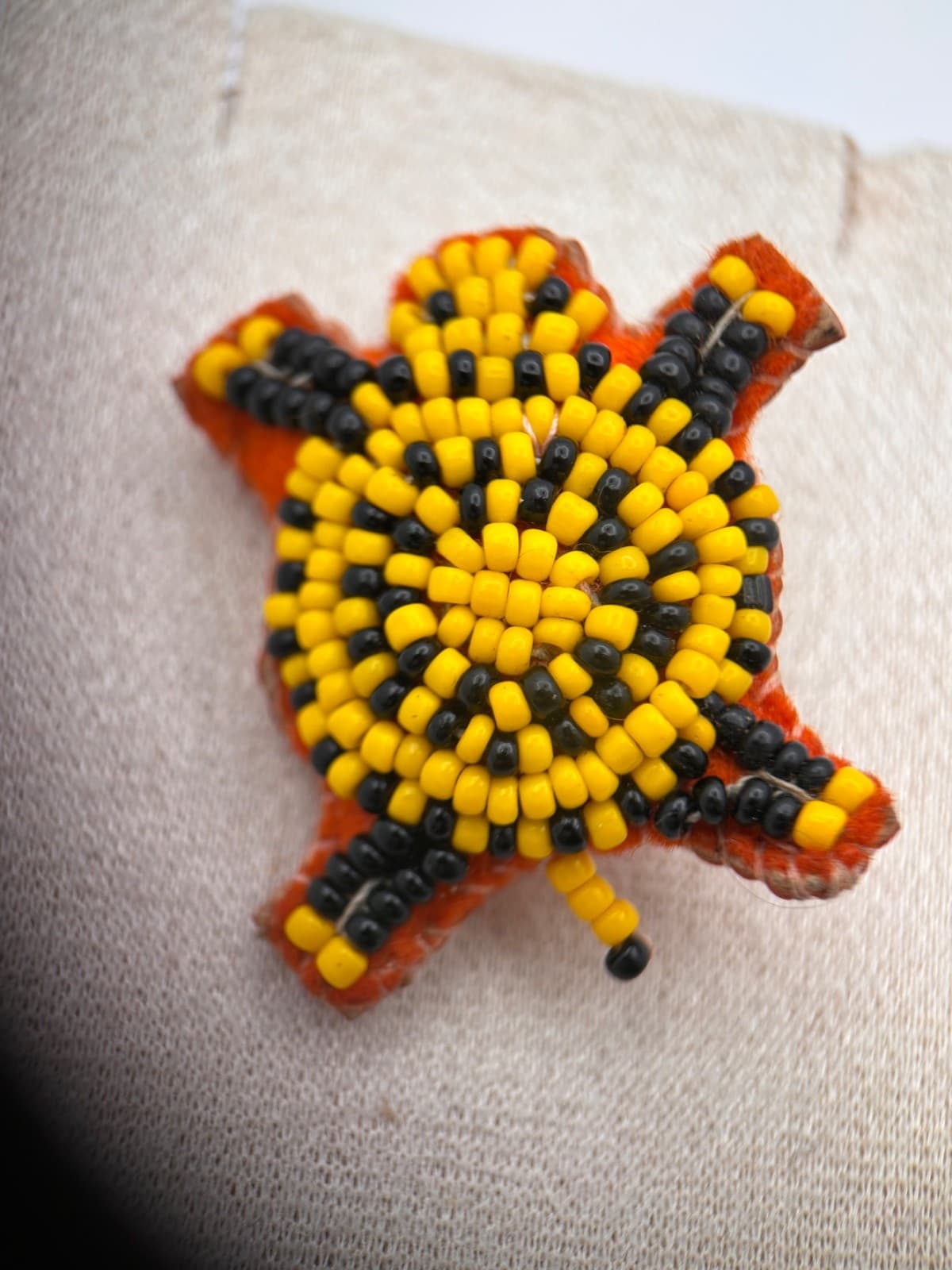 Vintage Beaded Starburst Brooch Pin Yellow Black Orange Felt Boho Artisan - Thumbnail 4