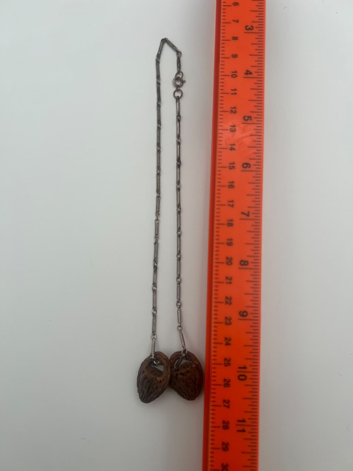 Vintage Multi Strand Wood Nut Carved Heart Pendant Chain Necklace Boho - Thumbnail 3