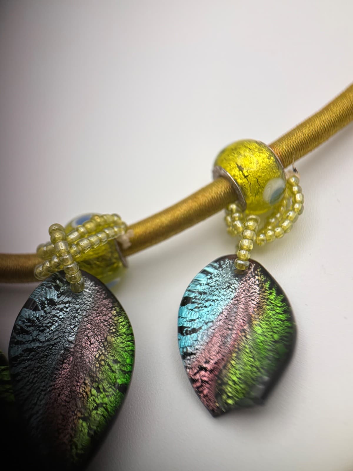 Vintage Green Gold Leaf Dangle Collar Necklace Multi-Color Leaves Choker - Thumbnail 7