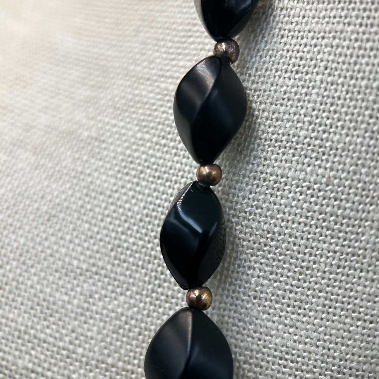 Vintage Black Lucite Gold Tone Tetrahedron Beaded Necklace Statement 20'' Y2K - Thumbnail 5