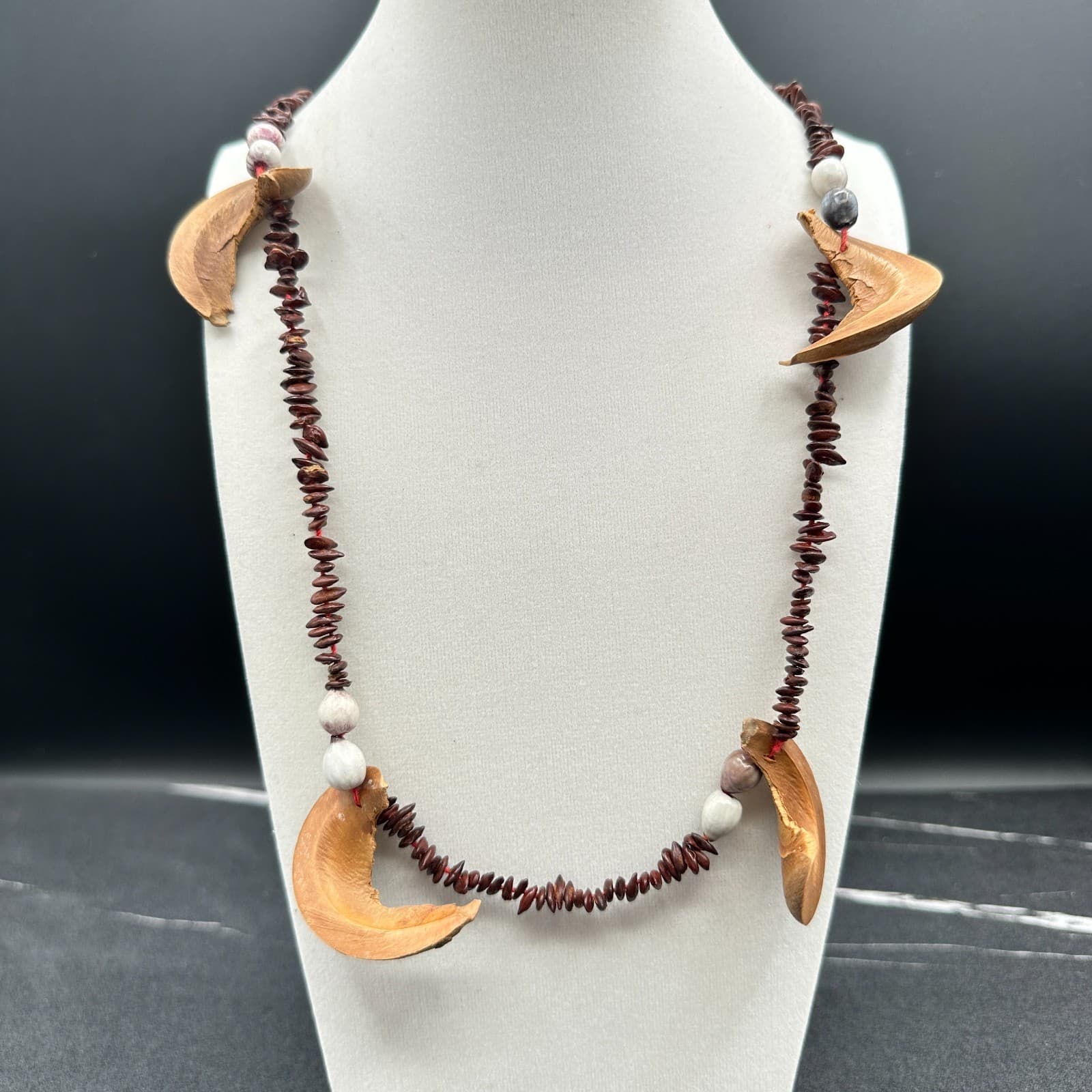 VTG 90s Amber Orange Swirl Lucite Beaded Necklace Chunky High Gloss Retro - Thumbnail 6