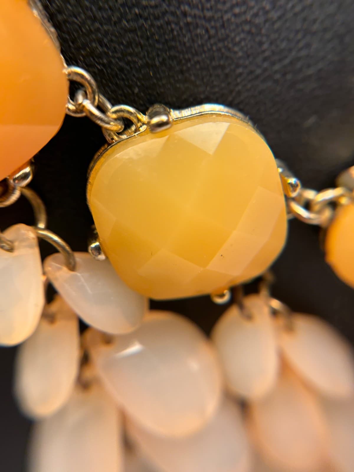 Vintage Orange & Peach Statement Bib Necklace Gold Tone Chunky Bead Fashion - Thumbnail 4