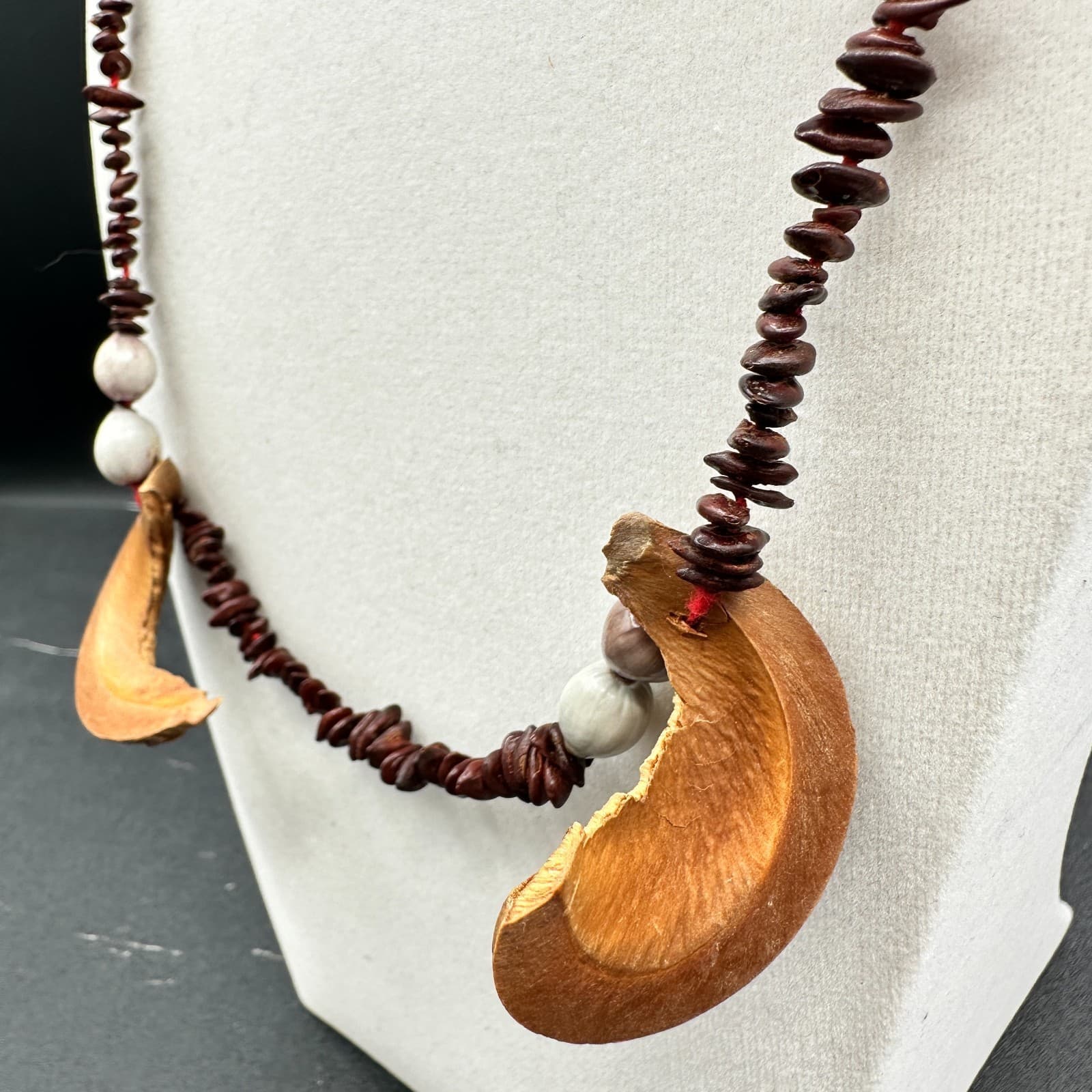 VTG 90s Amber Orange Swirl Lucite Beaded Necklace Chunky High Gloss Retro - Thumbnail 9